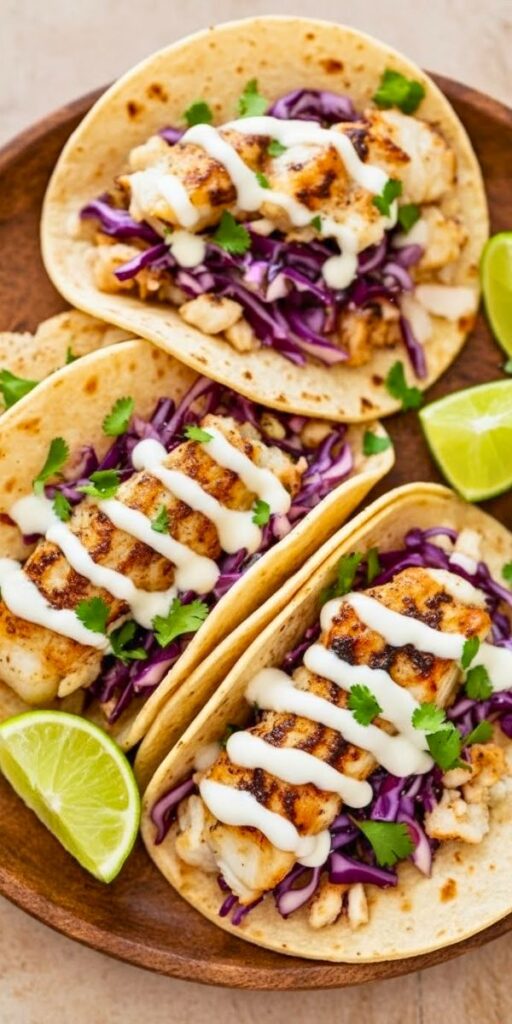 Grilled Fish Tacos Lime Crema Recipe