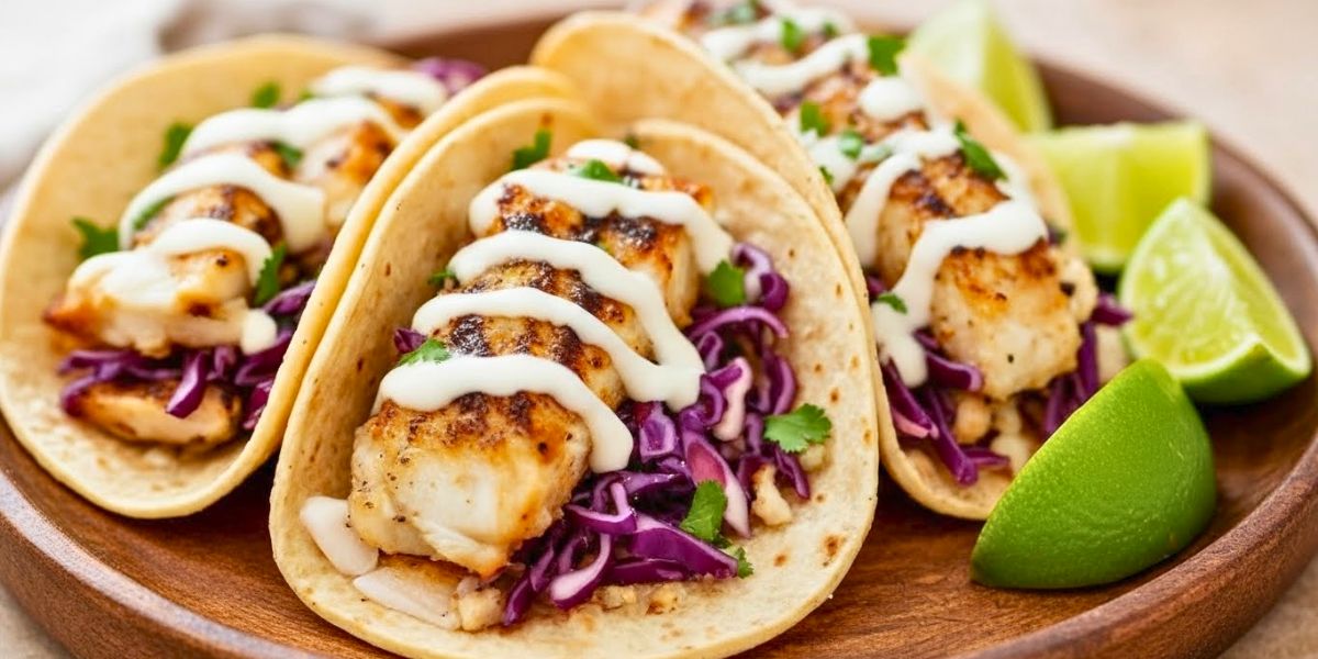 Grilled Fish Tacos Lime Crema Recipe