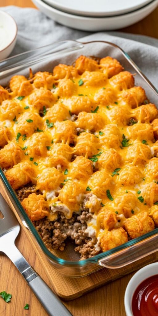Cheesy Ground Beef & Tater Tot Casserole Recipe