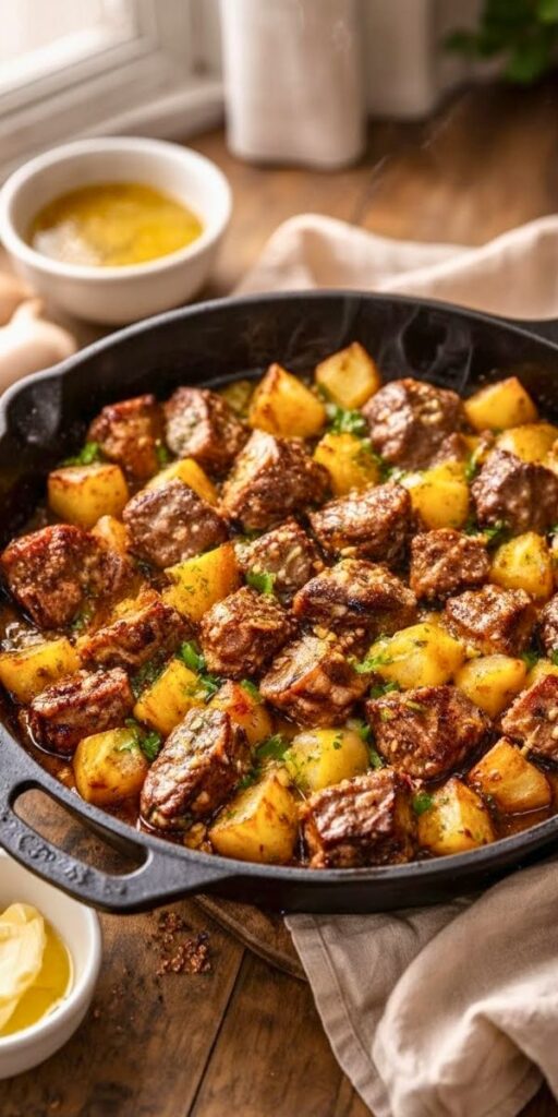 Garlic Butter Steak Bites Potatoes Recipe