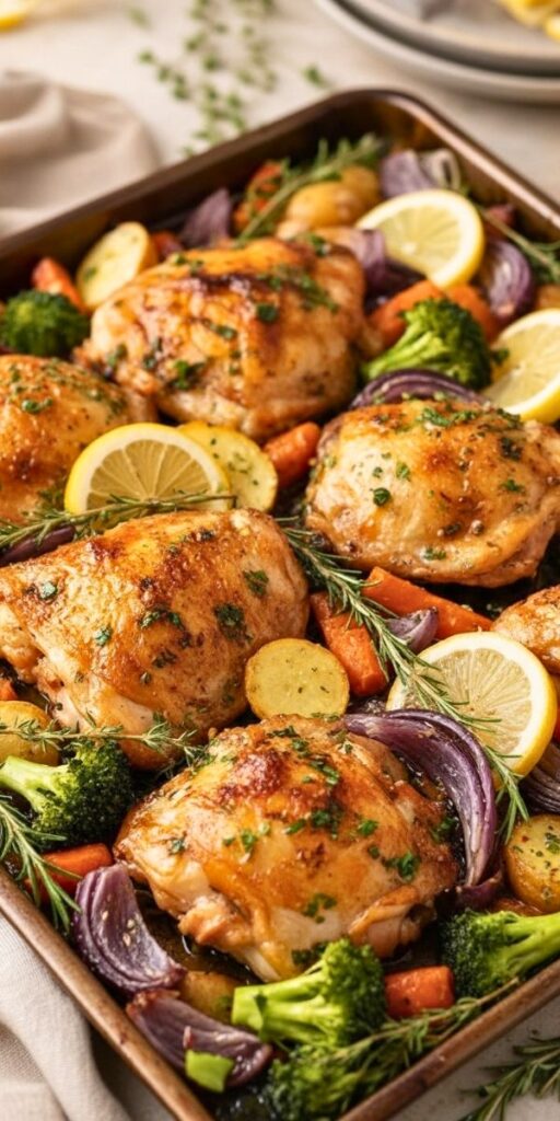 One Pan Lemon Herb Roast Chicken And Veggies Recipe