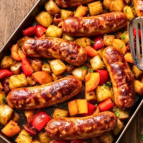 One-Pan Roasted Sausages with Peppers & Potatoes Recipe