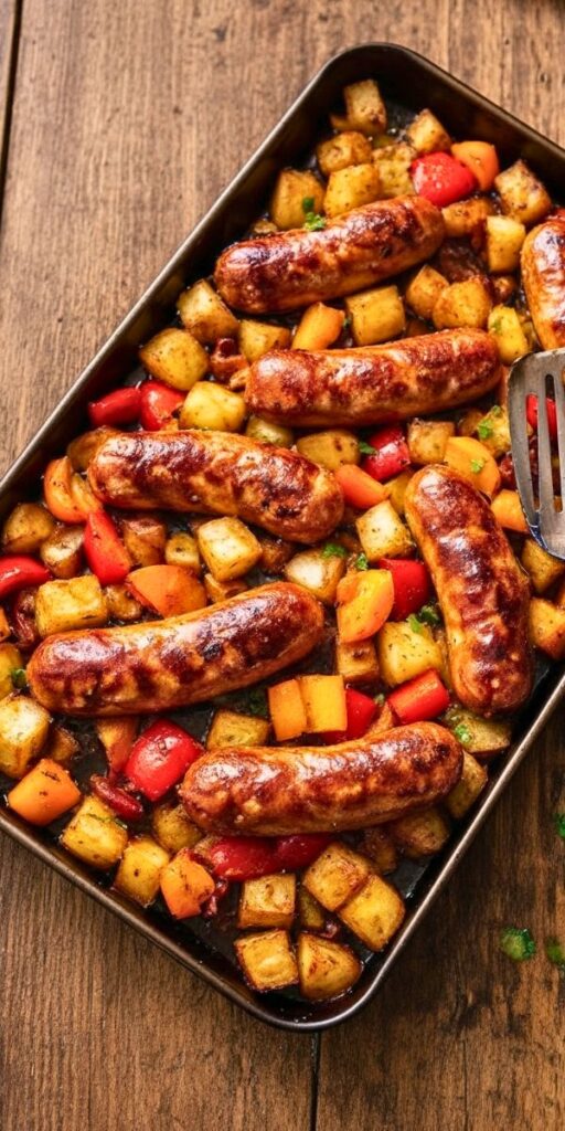 One-Pan Roasted Sausages with Peppers & Potatoes Recipe