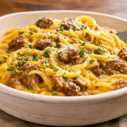 Cajun Beef Spaghetti with Three-Cheese Parmesan Sauce Recipe