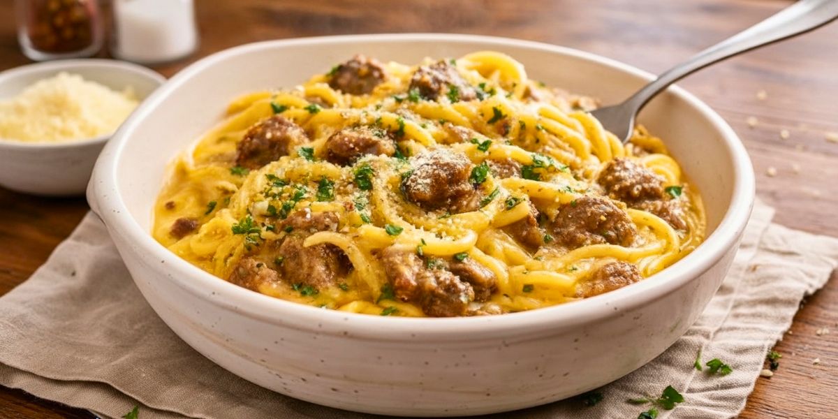 Cajun Beef Spaghetti with Three-Cheese Parmesan Sauce Recipe