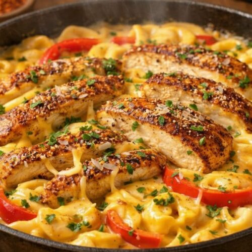 Cajun Chicken Tortellini in Velveeta Garlic Cheese Sauce Recipe