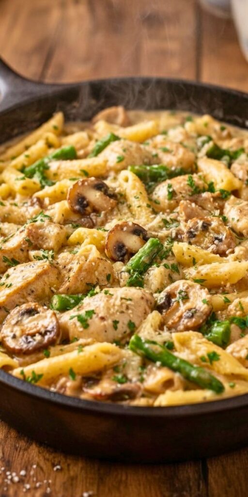 Creamy Mushroom Asparagus Chicken Penne Recipe