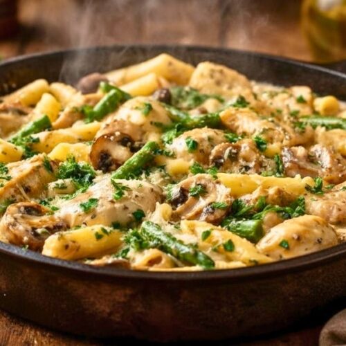 Creamy Mushroom Asparagus Chicken Penne Recipe