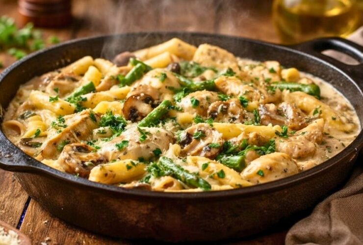 Creamy Mushroom Asparagus Chicken Penne Recipe