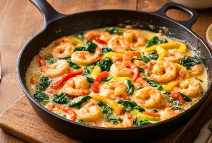 Creamy Parmesan Shrimp with Peppers & Spinach Recipe