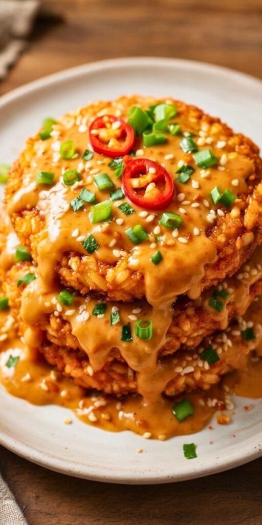 Crispy Rice Cakes with Spicy Peanut Sauce Recipe