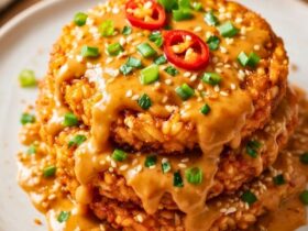 Crispy Rice Cakes with Spicy Peanut Sauce Recipe