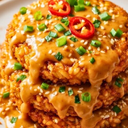 Crispy Rice Cakes with Spicy Peanut Sauce Recipe