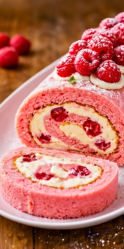 Luxurious Pink Raspberry Cheesecake Roll Cake Recipe