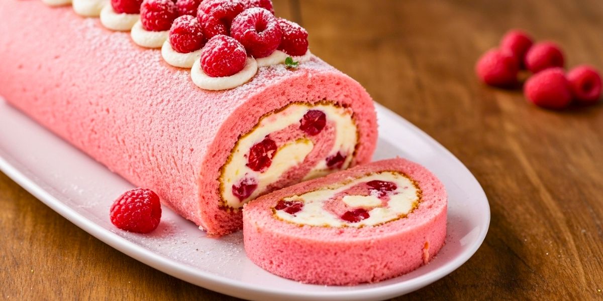 Luxurious Pink Raspberry Cheesecake Roll Cake Recipe