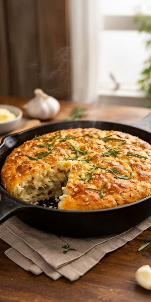 Rustic Garlic Rosemary Skillet Bread Recipe