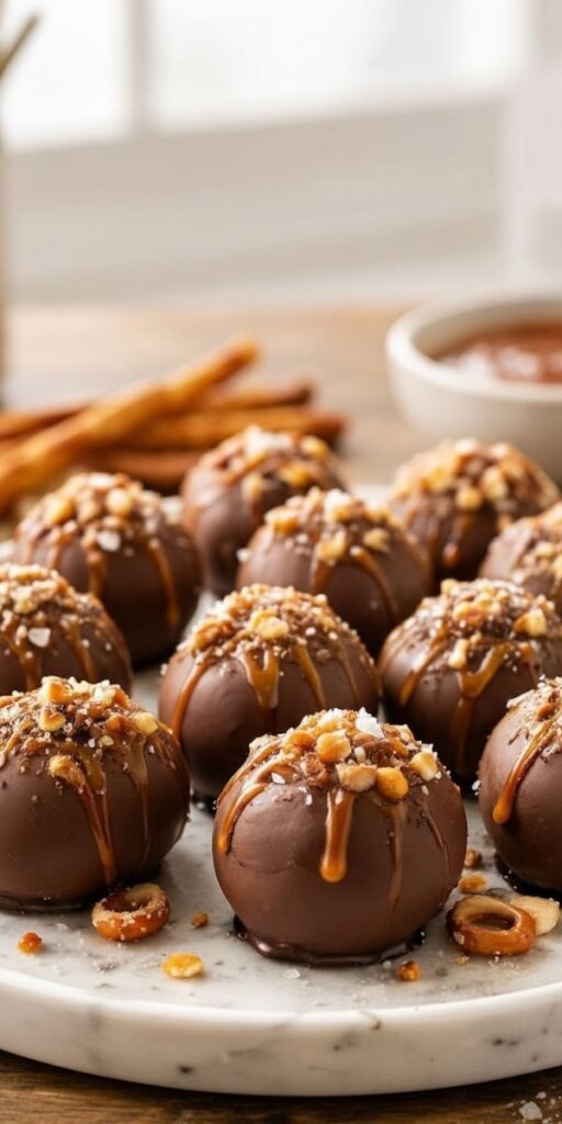 Salted Caramel Pretzel Cheesecake Balls Recipe