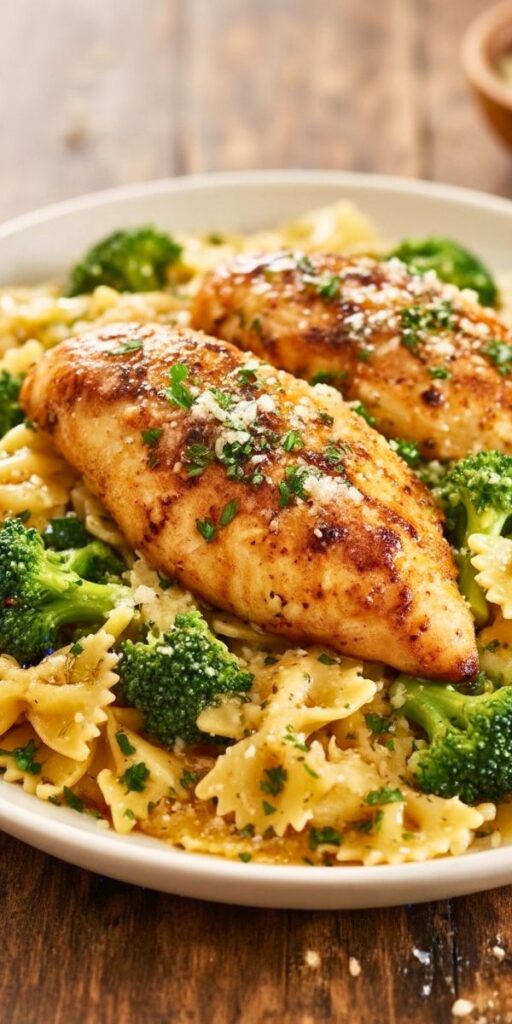 Savory Cowboy Butter Lemon Bowtie Chicken with Broccoli Delight Recipe