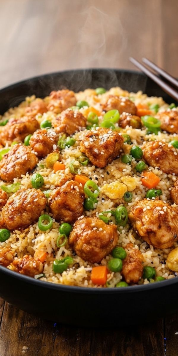 Savory High Protein Crispy Garlic Chicken Fried Rice Recipe