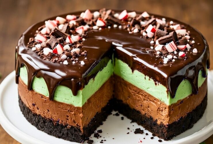 The Best Mint Chocolate Fudge Cheesecake Cake Recipe