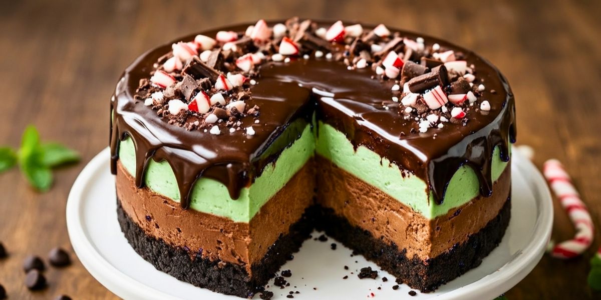 The Best Mint Chocolate Fudge Cheesecake Cake Recipe