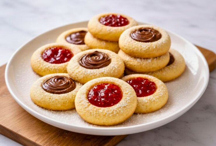 The Delicious Bull’s Eye Cookies with Nutella and Jam Filling Recipe is sweet, soft and very fun to make. These cookies have a beautiful center filled with chocolate Nutella and fruity jam.