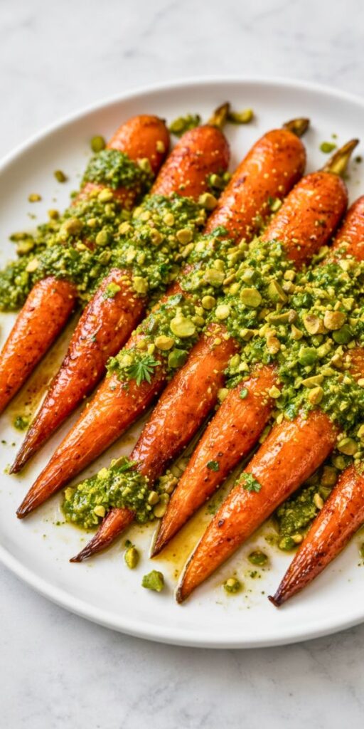 Honey Harissa Carrots with Pistachio Pesto Recipe