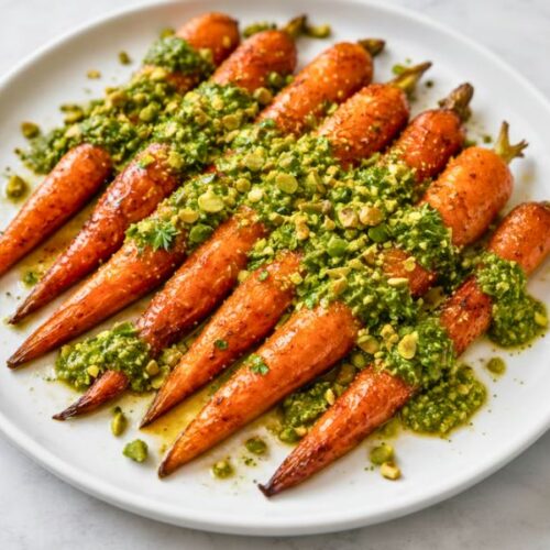 Honey Harissa Carrots with Pistachio Pesto Recipe