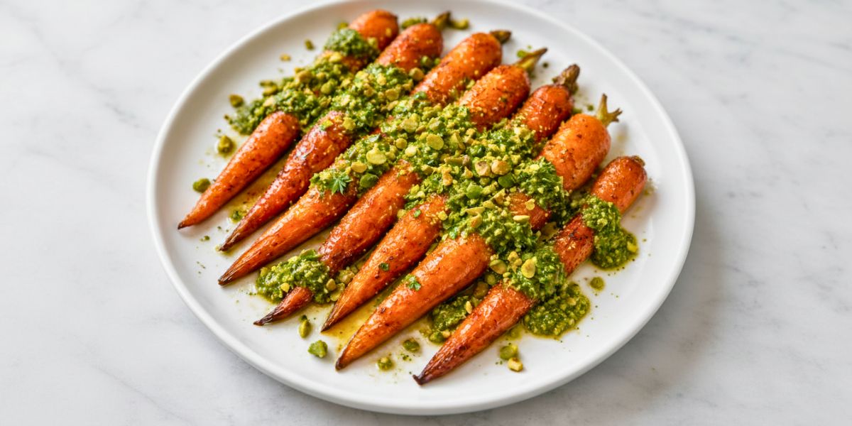Honey Harissa Carrots with Pistachio Pesto Recipe