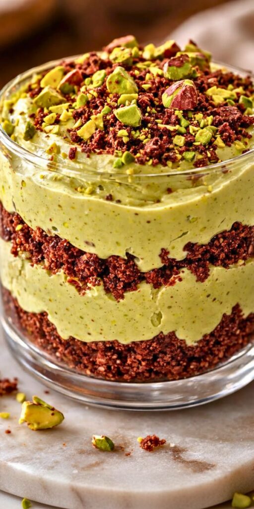 Indulge in Pistachio Cream Dessert with Crunchy Cocoa Crumble Recipe