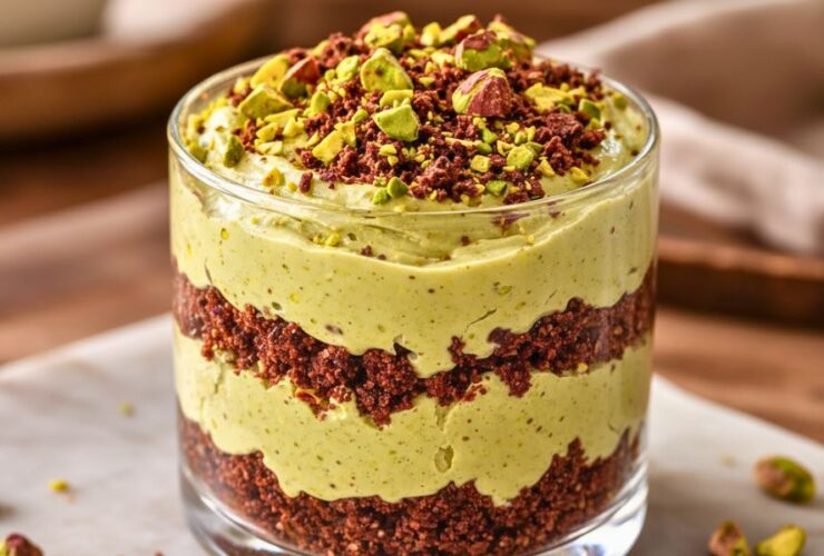Indulge in Pistachio Cream Dessert with Crunchy Cocoa Crumble Recipe