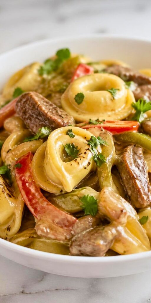 Cheesesteak Tortellini in Rich Provolone Sauce Recipe