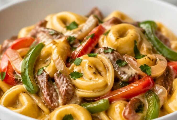 Cheesesteak Tortellini in Rich Provolone Sauce Recipe