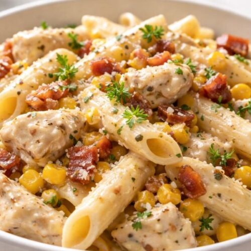 Creamy Chicken and Corn Pasta with Bacon Recipe