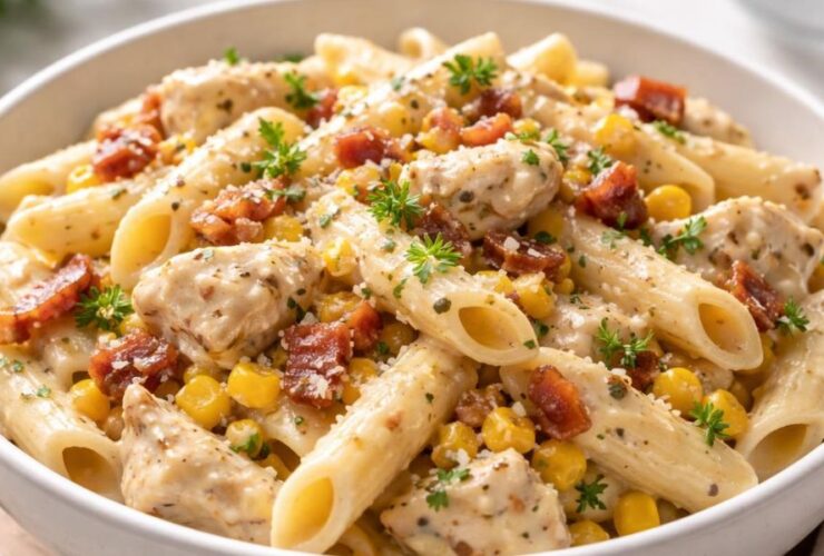 Creamy Chicken and Corn Pasta with Bacon Recipe