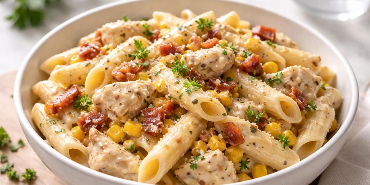 Creamy Chicken and Corn Pasta with Bacon Recipe