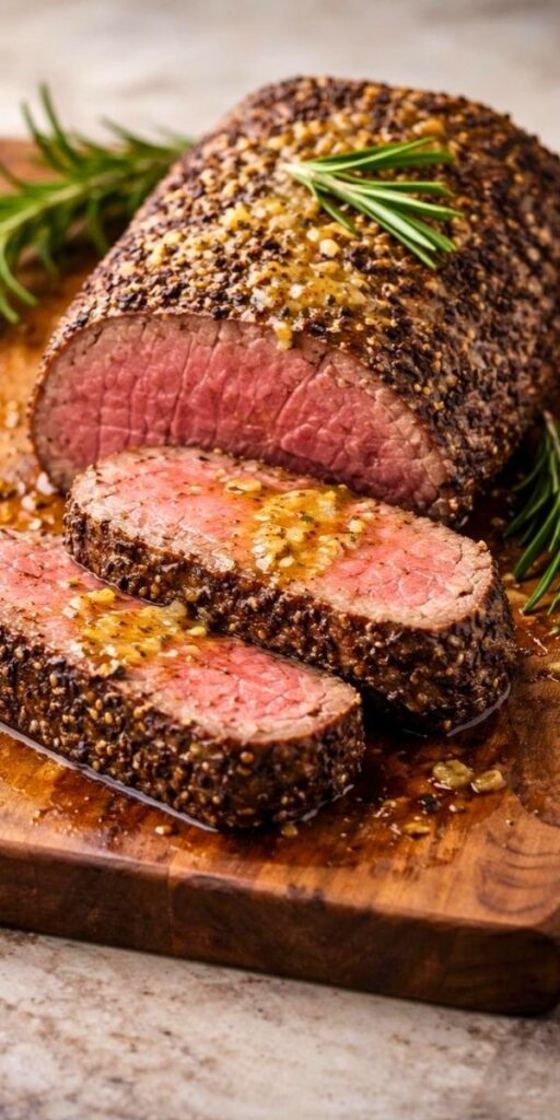 Garlic Peppercorn Crusted Beef Tenderloin Recipe