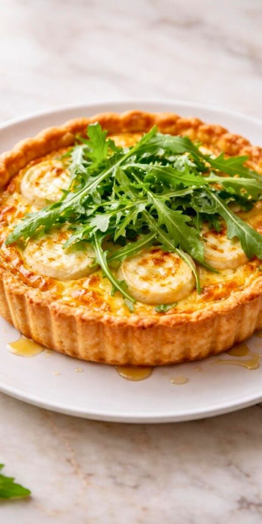 Goat Cheese Quiche with Honey & Arugula Recipe