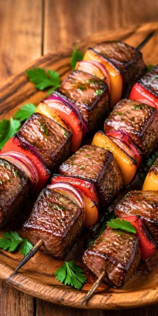 Grilled Steak Kebabs with Garlic Herb Butter Recipe