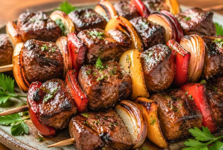 Grilled Steak Kebabs with Garlic Herb Butter Recipe
