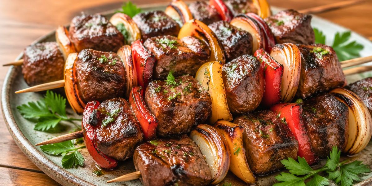 Grilled Steak Kebabs with Garlic Herb Butter Recipe