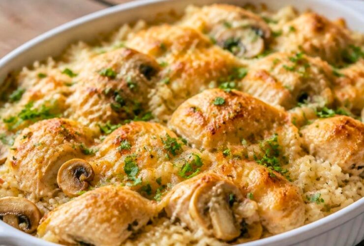Delicious Baked Rice With Chicken and Mushrooms Recipe
